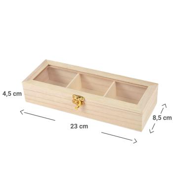 Preview: Teebeutelbox Holz - 3 Fächer Teekasten mit Deckel für Teebeutel Ordnung & trockene Lagerung - 23x8.5x4.5cm - Ideal Küche, Büro, Geschenk
