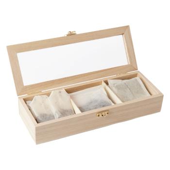 Preview: Teebeutelbox Holz - 3 Fächer Teekasten mit Deckel für Teebeutel Ordnung & trockene Lagerung - 23x8.5x4.5cm - Ideal Küche, Büro, Geschenk