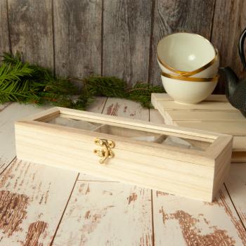 Preview: Teebeutelbox Holz - 3 Fächer Teekasten mit Deckel für Teebeutel Ordnung & trockene Lagerung - 23x8.5x4.5cm - Ideal Küche, Büro, Geschenk