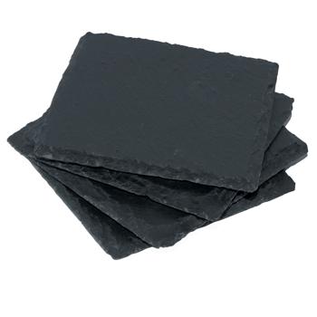 4er-Set Schiefer-Untersetzer - Edle, quadratische Glasuntersetzer anthrazit - 10x10cm - Robust, stabil, hitzebeständig - Schutz für Ess- & Couchtisch