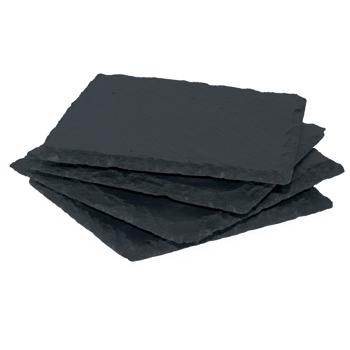Preview: 4er-Set Schiefer-Untersetzer - Edle, quadratische Glasuntersetzer anthrazit - 10x10cm - Robust, stabil, hitzebeständig - Schutz für Ess- & Couchtisch