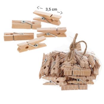 Preview: 64 Mini-Wäscheklammern Holz - Aus Kiefernholz, 3,5 cm - Für Bastelprojekte, Fotos & hygienisches Verschliessen von Tüten - Robust, nachhaltig