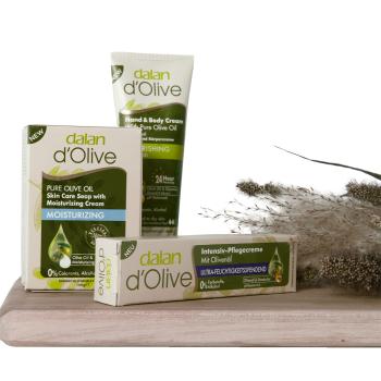 Preview: Geschenkset Olive - Intensive Feuchtigkeitspflege für trockene Haut mit ägäischem Olivenöl - Intensivcreme (20ml)-Feuchtigkeitscreme (60ml)-Seife (100g)