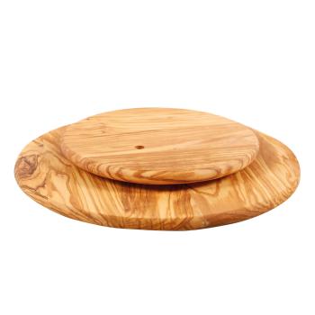 Preview: Olivenholz Drehteller Servierplatte - Handarbeit Made in Italy - Ø 31x4cm - Präsentation von Käse Wurst Cupcakes Früchten Snacks