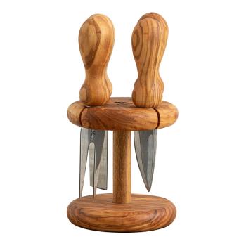 Preview: Käsemesser Set 5-teilig aus Olivenholz - Mit dekorativem Ständer für alle Käsesorten - Handgefertigt in Italien - 9x9x16cm - Ideal als Geschenk