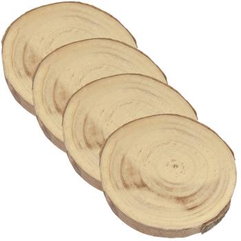 Preview: 4er-Set Holz Untersetzer – Natur Baumstamm Scheiben Deko rustikal – Unikat mit Naturrand & Maserung – 20x20x2.5cm – Schutz vor Flecken & Kratzern