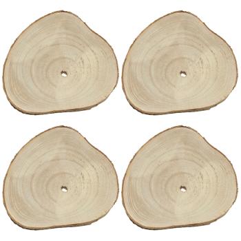 Preview: 4er-Set Holz Untersetzer – Natur Baumstamm Scheiben Deko rustikal – Unikat mit Naturrand & Maserung – 20x20x2.5cm – Schutz vor Flecken & Kratzern