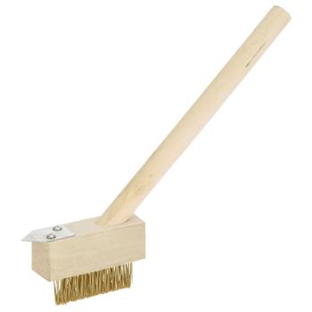 Fugenbürste mit Stahlborsten-Holzstiel - Effektive Unkrautbürste für Fugen, Mauern, Rinnsteine & Terrassen - 36cm - Metall-Kratzkante & Hartholz Stiel