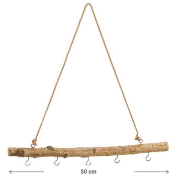 Preview: Schlüsselbrett Birkenholz 50cm - Rustikaler Kleiderhaken & Wanddeko für Flur & Kinderzimmer - Aus echtem Ast mit 5 Haken - Geschenkidee