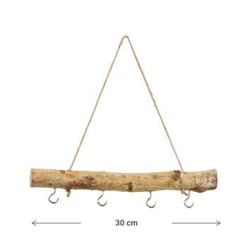 Preview: Schlüsselbrett aus Birkenholz Natur - Deko Holzbrett zum Aufhängen mit 4 Haken für Schlüssel, Accessoires & Kinderspielzeug - 30 cm Länge