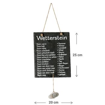 Preview: Deko Schiefertafel Wetterstein mit Aufschrift - Lustiger Wetteranzeiger für Garten & Aussenbereich - Moderne Wetterwarte mit Stein - Schwarz - 20x25cm
