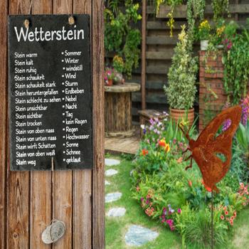 Preview: Deko Schiefertafel Wetterstein mit Aufschrift - Lustiger Wetteranzeiger für Garten & Aussenbereich - Moderne Wetterwarte mit Stein - Schwarz - 20x25cm