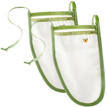 2er-Set Peelinghandschuh Green Butterfly - Sanftes Körperpeeling für Gesicht & Körper - Anti-Cellulite-Effekt - Schadstofffrei & hautfreundlich - Weiss/Grün