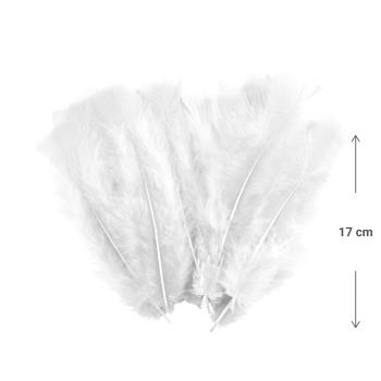 Preview: 35 weisse Bastelfedern – Bastelzubehör weiche Federn – Länge 17cm – Für DIY-Projekte, Deko, Masken, Traumfänger, Wandschmuck & Osternester