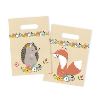 6er-Set Geschenktüten Igel & Fuchs - Süssigkeiten Taschen mit Henkel - 23 cm - Bunt - Nachhaltige Verpackung für Kindergeburtstag & Präsente