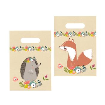 Preview: 6er-Set Geschenktüten Igel & Fuchs - Süssigkeiten Taschen mit Henkel - 23 cm - Bunt - Nachhaltige Verpackung für Kindergeburtstag & Präsente