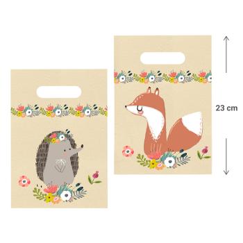 Preview: 6er-Set Geschenktüten Igel & Fuchs - Süssigkeiten Taschen mit Henkel - 23 cm - Bunt - Nachhaltige Verpackung für Kindergeburtstag & Präsente