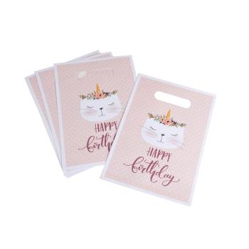 Geschenktüten Happy Birthday 6er-Set - Bonbontüten mit Katzen-Motiv - Süssigkeiten Taschen mit Henkel - 16,2x23cm - Nachhaltige Kindergeburtstag-Verpackung