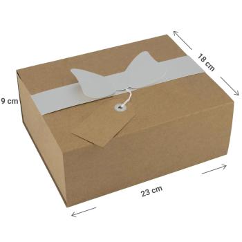 Preview: Geschenkbox Papier mit Deckel & Schleife - Faltbare Geschenkschachtel für kleine Präsente & Gastgeschenke - Natur, 18x9x23cm - 100% recycelbar