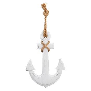 Deko Anker aus MDF - Maritimer Wandschmuck & Tischdeko mit Seil zum Aufhängen - Weiss, Vintage-Design - 32,5x22,5x1,5cm - Sommer & Frühling