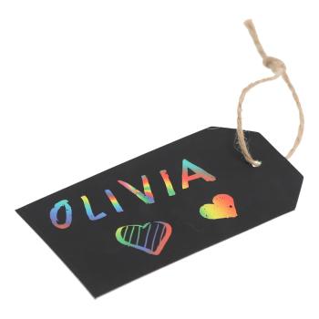 Preview: 6er-Set Kratzpapier Geschenkanhänger Regenbogen - Etiketten zum Aufhängen für fantasievolle Gestaltung - Schwarz/Bunt Papier 11x13x0,4cm