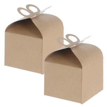 2er-Set Geschenkbox Papier - Faltbare Geschenkschachtel mit Deckel zum Gestalten - 9,5x9,5x8cm Natur-Optik - Ideal für Schmuck Gebäck Süssigkeiten