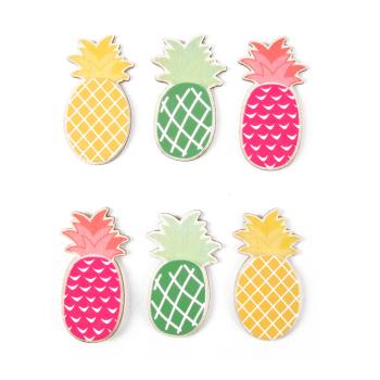 Holz Aufkleber Ananas 6er-Set - Selbstklebende Holzdeko bunt - Stark haftend für Karten, Briefpapier, Laptops, Schränke - Ideal zum Basteln & Dekorieren