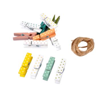 Mini-Klammern aus Holz bunt mit Punkten - 12er-Set Wäscheklammern Deko - Zum Befestigen von Fotos Notizen Geschenken Basteln