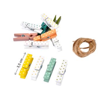 Preview: Mini-Klammern aus Holz bunt mit Punkten - 12er-Set Wäscheklammern Deko - Zum Befestigen von Fotos Notizen Geschenken Basteln