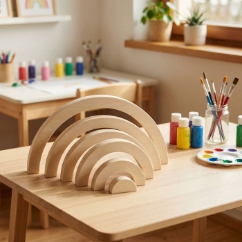 Holzdeko Regenbogen zum Aufstellen - 3D-Bastel-Deko für kreative Gestaltung & Bemalung - 100% naturbelassen - ideal als Geschenk - 24x12x2cm