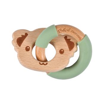 Babyspielzeug Bär aus Holz und Silikon - Greifring für Kleinkinder - Feinmotorik Förderung & Zahnhilfe - Holzart Buche - Braun/Grün - Praktisch für unterwegs