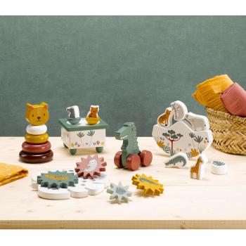 Preview: Lernspielzeug Zoo aus Holz - Pädagogisches Balancierspiel für Kleinkinder - Fördert Feinmotorik & Auge-Hand-Koordination - 6 bunte Tiersteine, 15x2x14cm