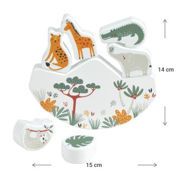 Preview: Lernspielzeug Zoo aus Holz - Pädagogisches Balancierspiel für Kleinkinder - Fördert Feinmotorik & Auge-Hand-Koordination - 6 bunte Tiersteine, 15x2x14cm