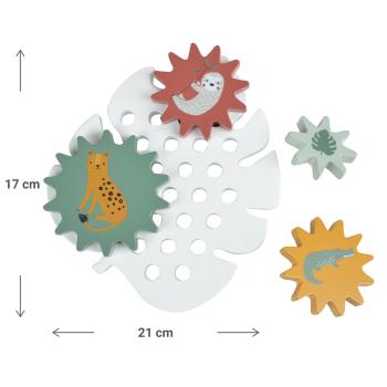 Preview: Lernspielzeug Tiere aus Holz - Pädagogisches Steckspiel für Kleinkinder - Fördert Feinmotorik & Augen-Hand-Koordination - 21x2x17cm - 5 bunte Steine