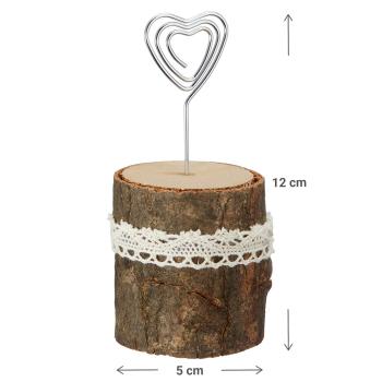 Preview: Fotohalter Holz Metall - Landhausstil Vintage Deko für Fotos, Postkarten, Notizen - Tischkartenhalter Hochzeit & Feiern - Braun/Silber - 5x5x12cm