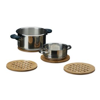 Preview: Bambus Untersetzer 4er Set rund - Topfuntersetzer mit Gitter-Optik für effektiven Hitzeschutz - Ø 20 cm - robust & leicht abwischbar