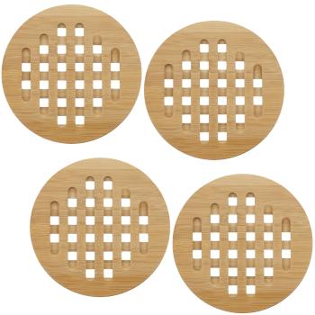 Bambus Untersetzer 4er Set rund - Topfuntersetzer mit Gitter-Optik für effektiven Hitzeschutz - Ø 20 cm - robust & leicht abwischbar