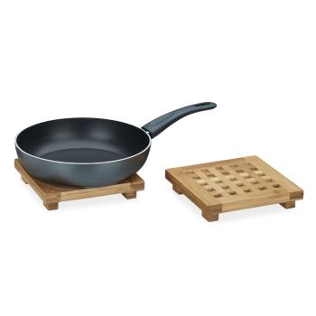 Preview: Bambus Untersetzer 2er Set - Quadratischer Topfuntersetzer für Töpfe & Pfannen - 20x20x4cm - Hitzeschutz für Esstisch & Arbeitsflächen - Robust & langlebig