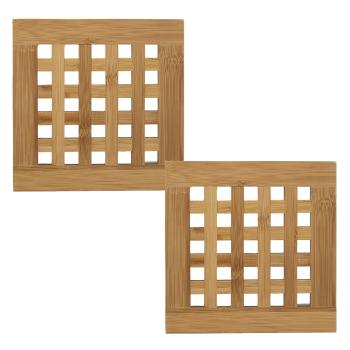Bambus Untersetzer 2er Set - Quadratischer Topfuntersetzer für Töpfe & Pfannen - 20x20x4cm - Hitzeschutz für Esstisch & Arbeitsflächen - Robust & langlebig