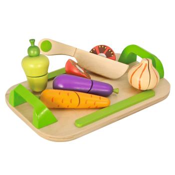 Kinderschneidebrett Holz - Lernspielzeug mit 12-teiligem Gemüse-Set - Schneiden mit Klettverschluss & Holzmesser - 26x16.5cm - Eiche Birke - Ab 24 Monate