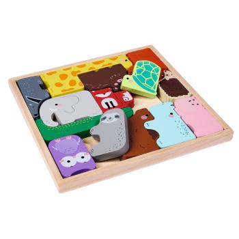 Tierpuzzle aus Holz - Lernspielzeug Tierset Steckspiel für Kinder - FSC® 100% Kiefernholz - 14 Tierfiguren in Holzbox mit Umrissen - Fördert Motorik & Fantasie
