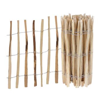 Preview: Haselnuss-Staketenzaun - robuster Gartenzaun 90x500cm - naturbelassenes Holz mit Draht - witterungsbeständig & stabil - Beetumrandung - einfacher Aufbau