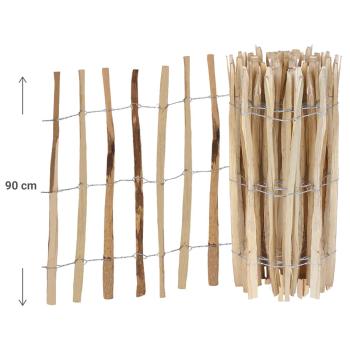 Preview: Haselnuss-Staketenzaun - robuster Gartenzaun 90x500cm - naturbelassenes Holz mit Draht - witterungsbeständig & stabil - Beetumrandung - einfacher Aufbau