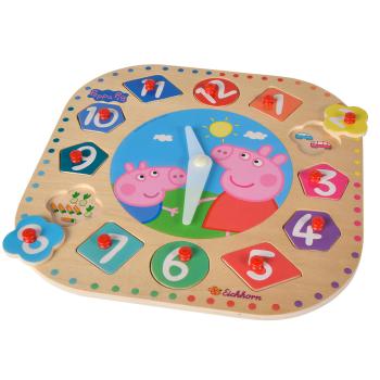 Preview: Peppa Wutz Holzlernuhr - Lernspielzeug Uhr mit 12 Steckteilen zum spielerischen Erlernen der Uhrzeit - FSC-zertifiziert Lindensperrholz 25x25x4cm