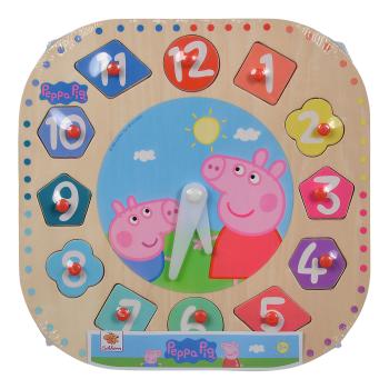 Peppa Wutz Holzlernuhr - Lernspielzeug Uhr mit 12 Steckteilen zum spielerischen Erlernen der Uhrzeit - FSC-zertifiziert Lindensperrholz 25x25x4cm