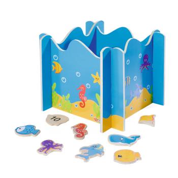 Preview: Angelspiel Holz 16-teilig - Lernspielzeug Motorik & Konzentration fördern - mit 2 Angeln, Magnetfunktion, 19x19x15cm, ab 3 Jahre