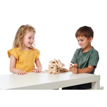 Preview: Holz Stapelspiel Wackelturm - Geschicklichkeitsspiel 54-teilig für Familie & Kinder ab 5 Jahren - Fördert Motorik & Konzentration - 10,2x10,2x32,2 cm