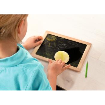 Preview: Kreidetafel Kinder - Beidseitig beschreibbar mit Stift & Schwamm für Kreativität & Lernen - Buchenholz 20x30x3cm - Ideal für unterwegs & Zuhause