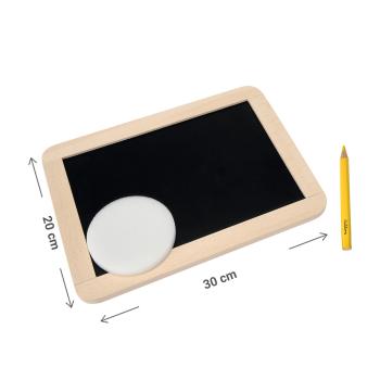 Preview: Kreidetafel Kinder - Beidseitig beschreibbar mit Stift & Schwamm für Kreativität & Lernen - Buchenholz 20x30x3cm - Ideal für unterwegs & Zuhause