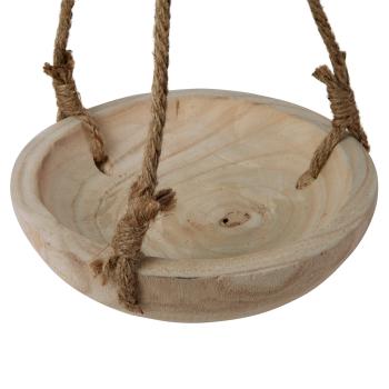 Preview: Dekoschale Paulownia Holz zum Aufhängen - Rustikale Holzschale aus einem Stück gefertigt - Mit Juteschnur, 23x6x23cm - Braun Wohnaccessoire
